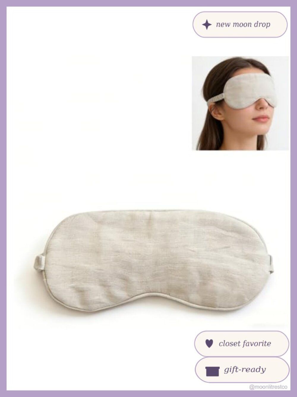 100% French Organic Linen Sleep Mask Blackout Eye Mask Adjustable Strap Organic